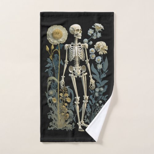 Vintage boho magic floral skeleton in black hand towel 