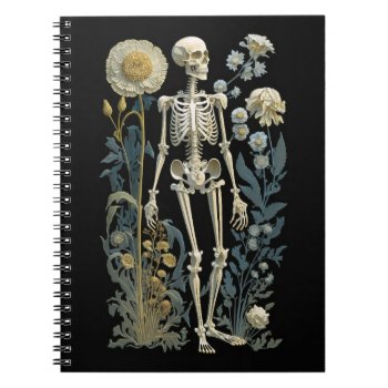 Vintage Boho Magic Floral Skeleton In Black Notebook by RemioniArt at Zazzle