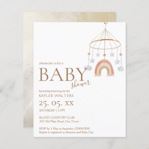 Vintage boho mobile budget baby shower invitation
