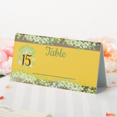 Vintage Boho Mustard and Green Quinceaera Spanish Table Tent Sign