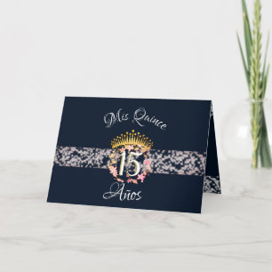 Vintage Boho Navy Silver Quinceañera Spanish Invitation