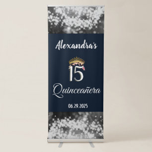 Vintage Boho Navy Silver Quinceañera Spanish Retractable Banner