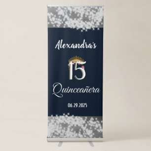 Vintage Boho Navy Silver Quinceañera Spanish Retractable Banner