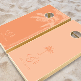 Vintage Boho Palm Tree Tropical Wedding Cornhole Set