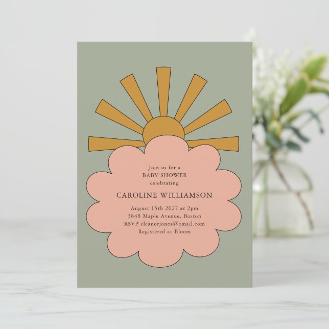 Vintage Boho Pastels Sunshine Cloud Baby Shower Invitation (Standing Front)