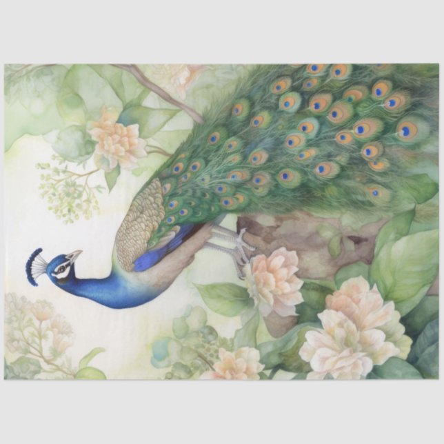 Vintage Boho Peacock Peacocks Decoupage Tissue Paper (Front)