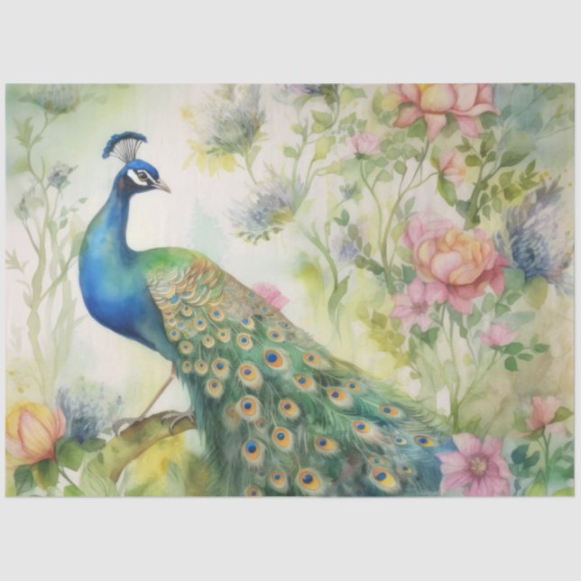 Vintage Boho Peacock Peacocks Decoupage Tissue Paper (Front)