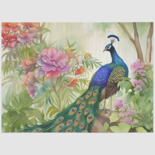 Vintage Boho Peacock Peacocks Decoupage Tissue Paper (Front)