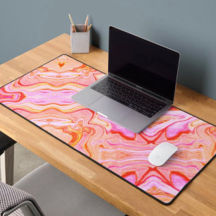Vintage Boho Pink Abstract Playful Marble Design Desk Mat