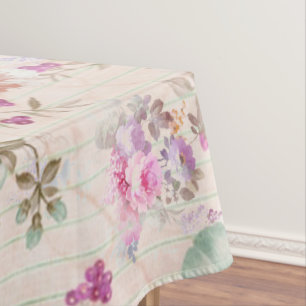 Vintage boho pink lavender coral floral stripes tablecloth