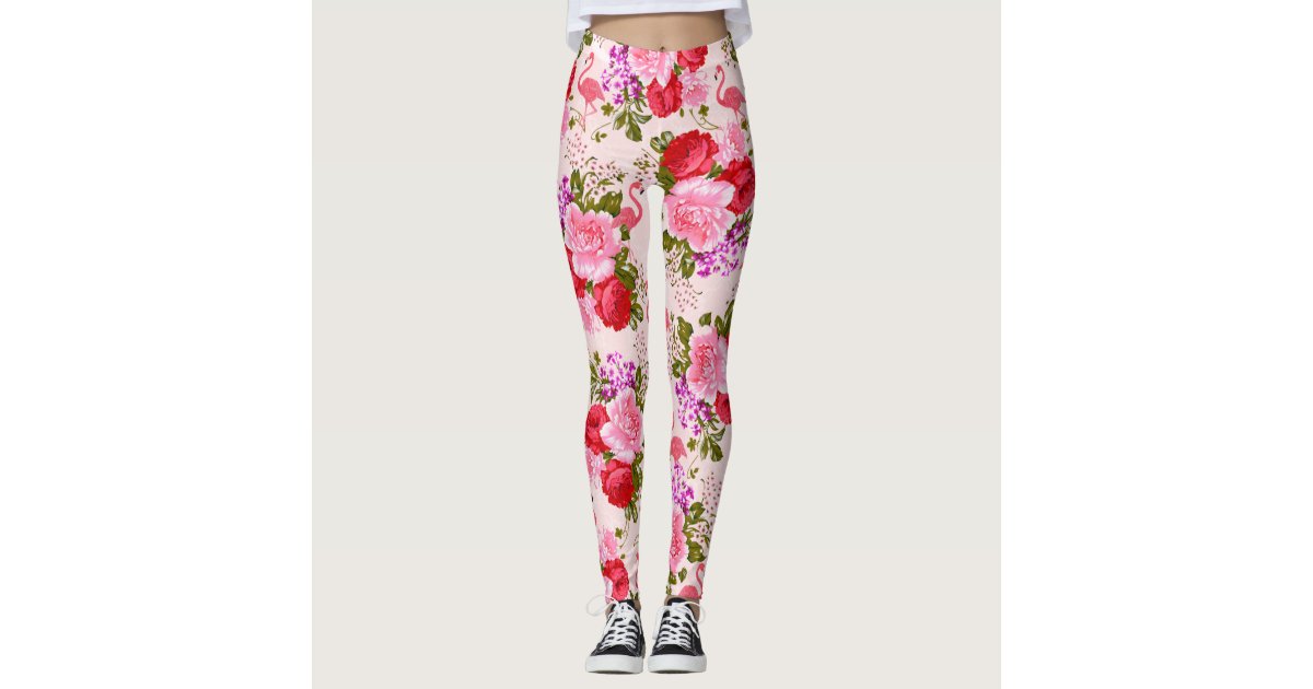 beautiful tropic pink flamingo and rose flowers Women's Low Rise Leggings (Invisible Stitch)