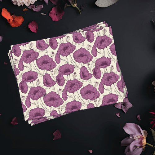 Vintage Boho Poppies Purple and Cream Tissue Paper