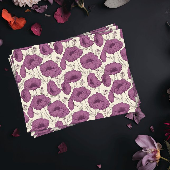 Vintage Boho Poppies Purple and Cream Tissue Paper (Creator Uploaded)