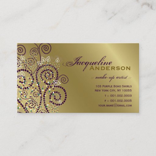 Customizable Vintage Boho Purple Spirals Golden Profile Card Business Card