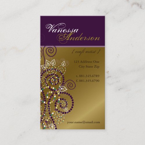 Vintage Boho Purple Spirals Golden Profile Card Business Card Templates