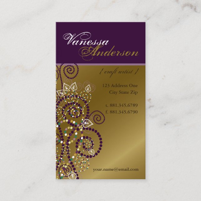 Vintage Boho Purple Spirals Golden Profile Card (Front)