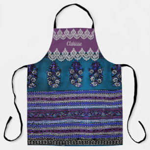 Vintage Boho Purple Teal Blue Personalized Floral Apron