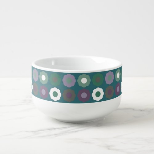 Vintage  Boho Purple White Green Floral Soup Mug