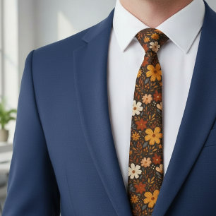 Vintage Boho Retro 70s Floral Neck Tie