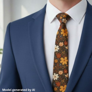 Vintage Boho Retro 70s Floral Neck Tie