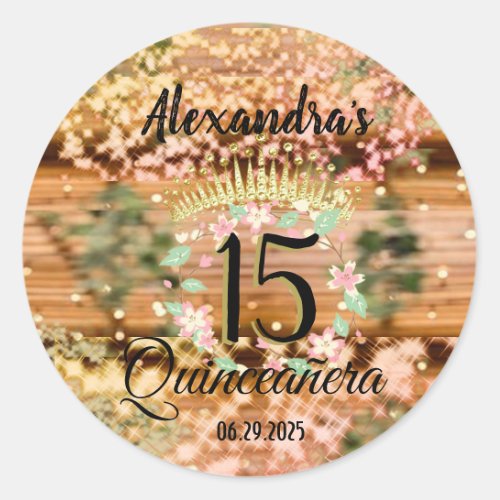 Vintage Boho Rose Gold Rustic Quinceaera Spanish  Classic Round Sticker