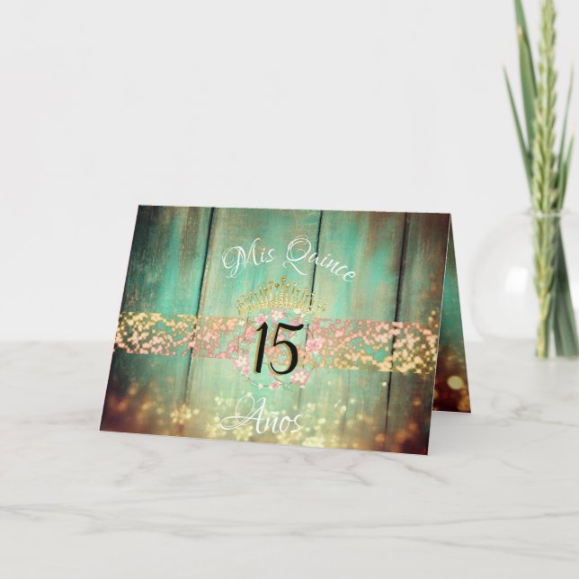 Vintage Boho Rose Gold Rustic Quinceañera Spanish  Invitation (Front)