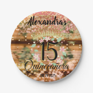 Vintage Boho Rose Gold Rustic Quinceañera Spanish Paper Plates
