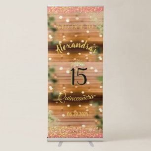 Vintage Boho Rose Gold Rustic Quinceañera Spanish Retractable Banner