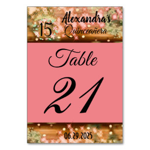 Vintage Boho Rose Gold Rustic Quinceañera Spanish Table Number