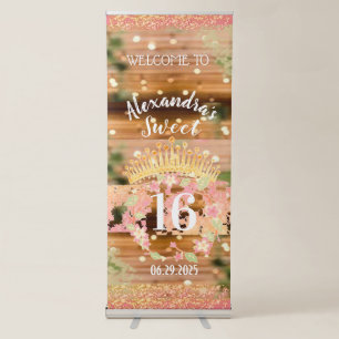 Vintage Boho Rose Gold Rustic Sweet Sixteen Retractable Banner