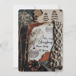 Vintage Boho Rustic Macrame Christmas Custom Text Holiday Card