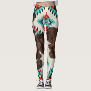 Vintage Boho Southwest Cowhide Aztec Pattern  Leggings