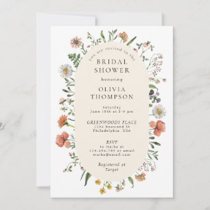 Vintage Boho Spring Wildflower Arch Bridal Shower Invitation