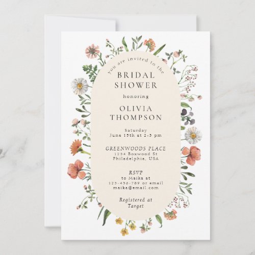 Vintage Boho Spring Wildflower Arch Bridal Shower Invitation