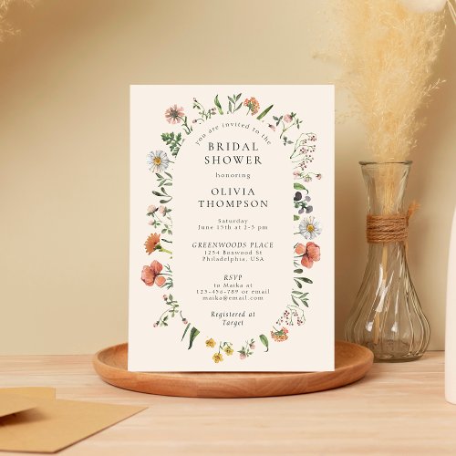 Vintage Boho Summer Wildflower Arch Bridal Shower Invitation