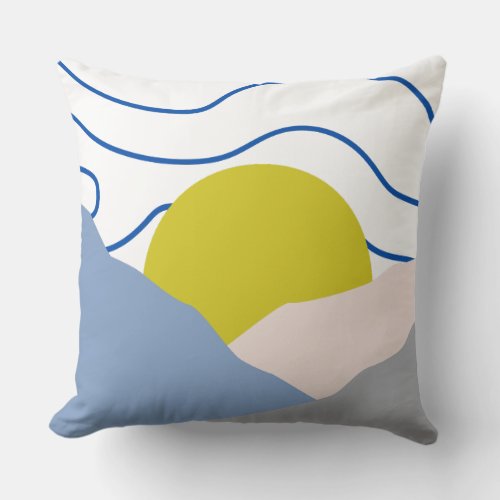 Vintage Boho Sunset blue  yellow modern retro Throw Pillow