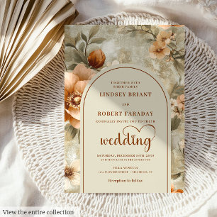 Vintage Boho Terra Cotta Ivory Olive Floral Weddin Invitation