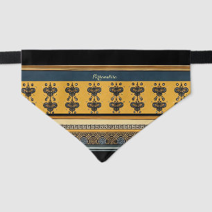 Vintage Boho Tribal Pattern Blue Yellow Dog Cat Pet Bandana Collar