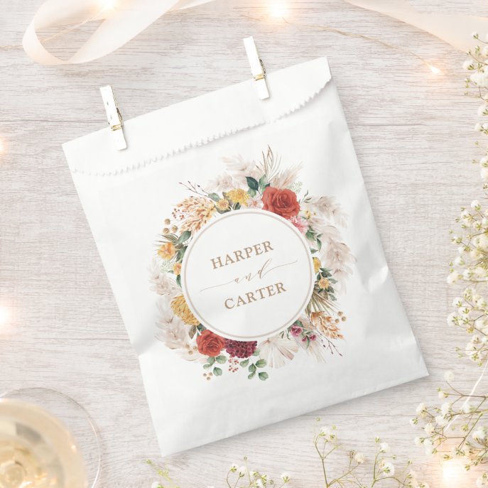 Vintage Boho Tropical Pampas Grass Floral Wedding                    Favor Bag