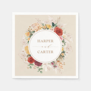 Vintage Boho Tropical Pampas Grass Floral Wedding Napkins