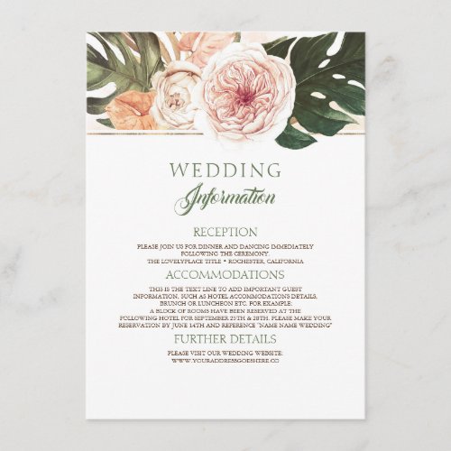Vintage Boho Tropical Wedding Information Enclosure Card