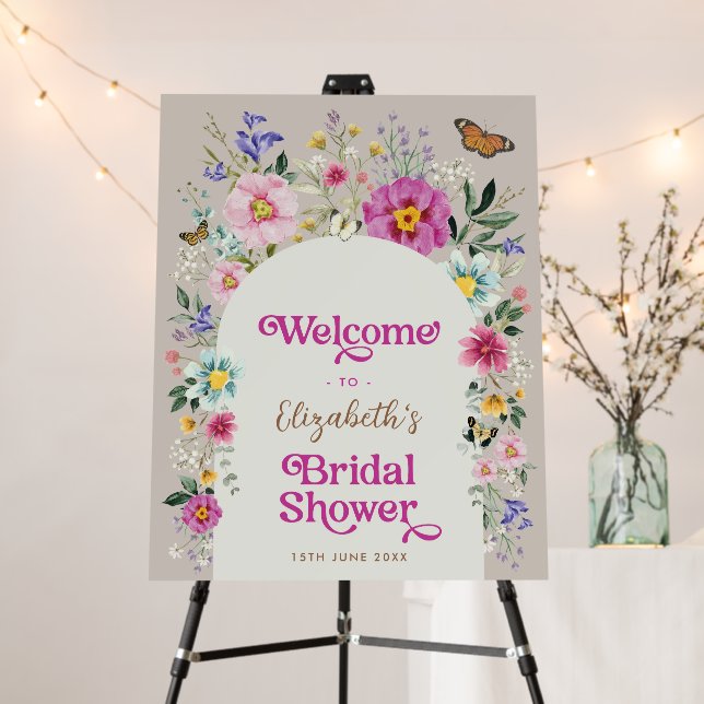 Vintage Boho Wildflower Bridal Shower Welcome Foam Board (In Situ (Stand))