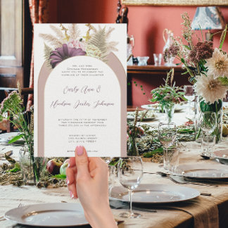 Vintage Boho Wildflower Fern Dusty Purple Floral Invitation