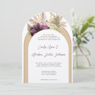 Vintage Boho Wildflower Fern Purple Yellow Floral Invitation