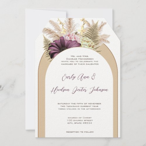 Vintage Boho Wildflower Fern Purple Yellow Floral  Invitation