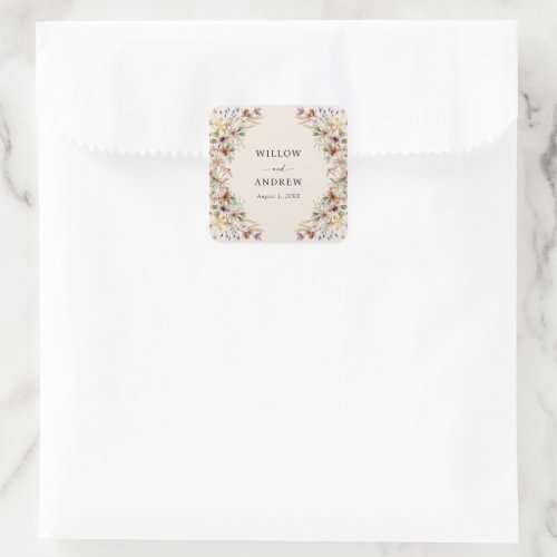 Vintage Boho Wildflower Square Sticker