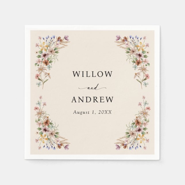 Vintage Boho Wildflower Wedding Napkins (Front)