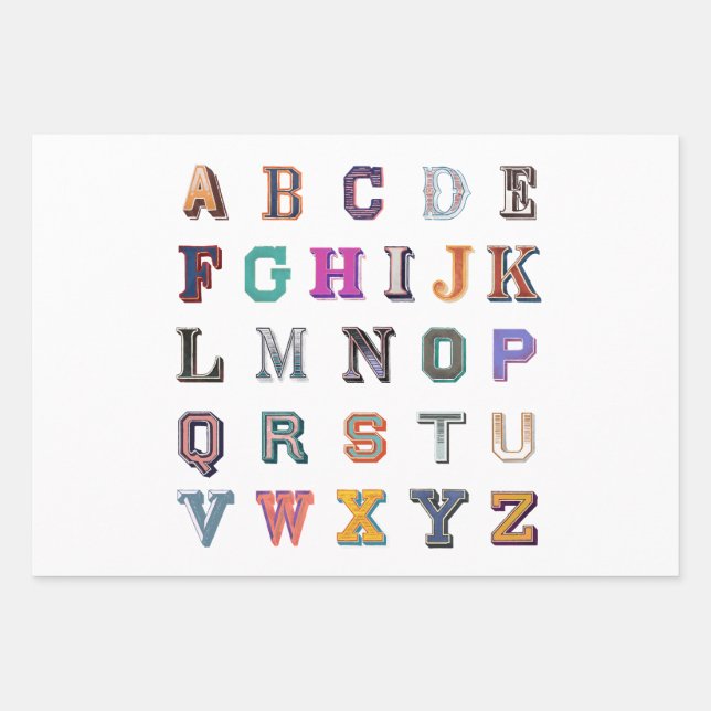  Vintage bold a-z alphabet Wrapping Paper Sheets (Front 2)