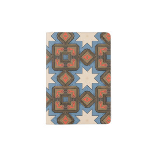 Vintage Bold Blue Beige Geometric Octagon Pattern  Passport Holder