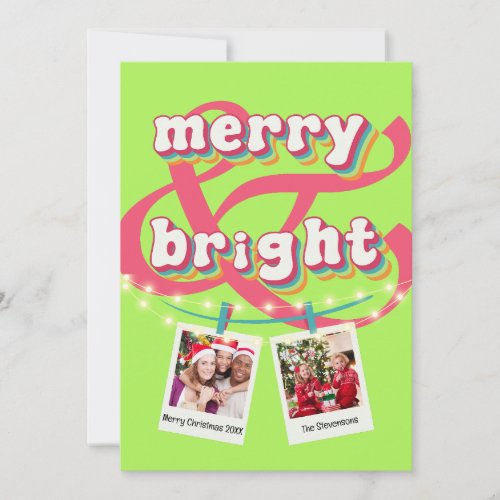 Vintage Bold Merry  Bright Green Christmas Photo Holiday Card